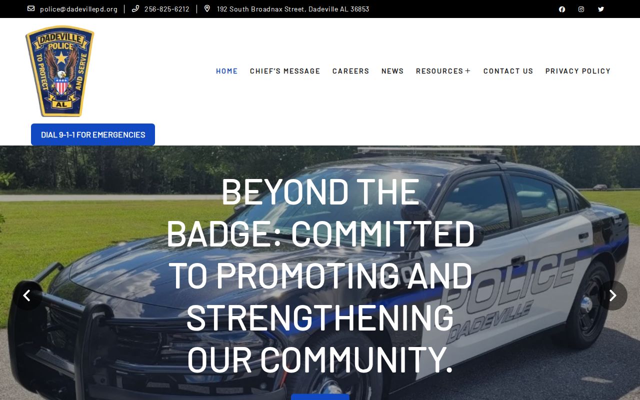 Official Dadeville Police Department information page in Tallapoosa County